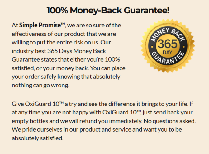 OxiGuard 10 money back guarante