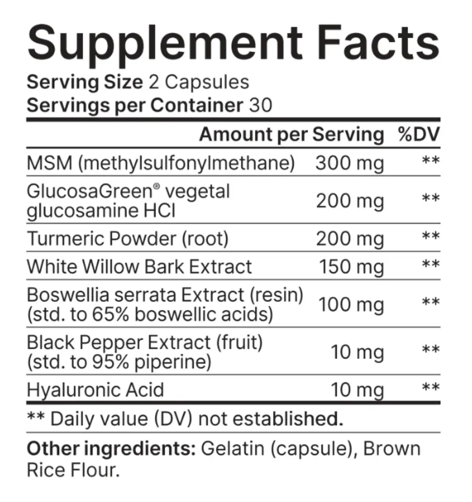 Youthful Joints Supplement facts